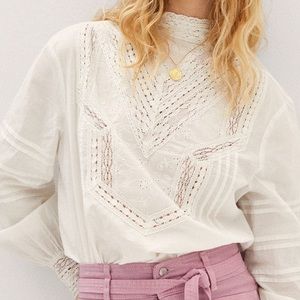 Mango Cotton Blouse with Openwork Details